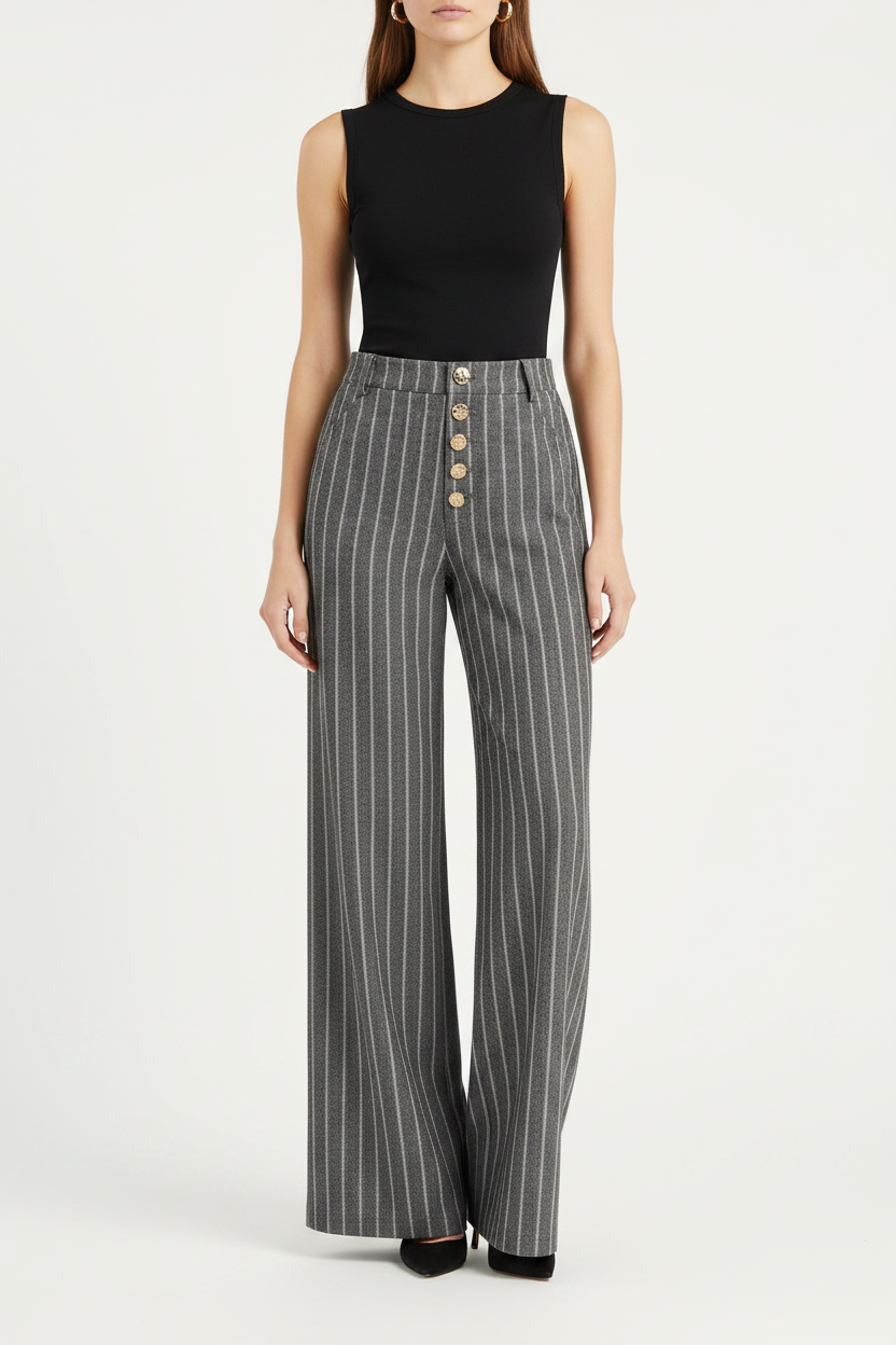 Hero – Grey Pinstripe Wide-Leg