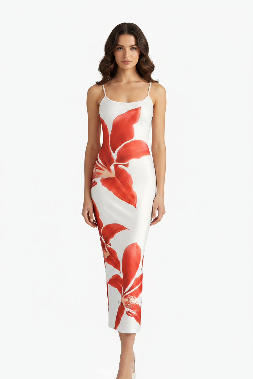 Hero – Red Magnolia Satin Midi