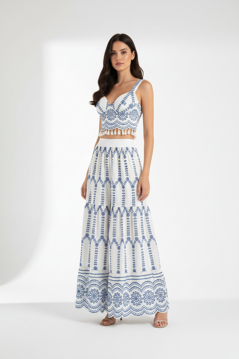 Hero – White Blue Eyelet Co-ord