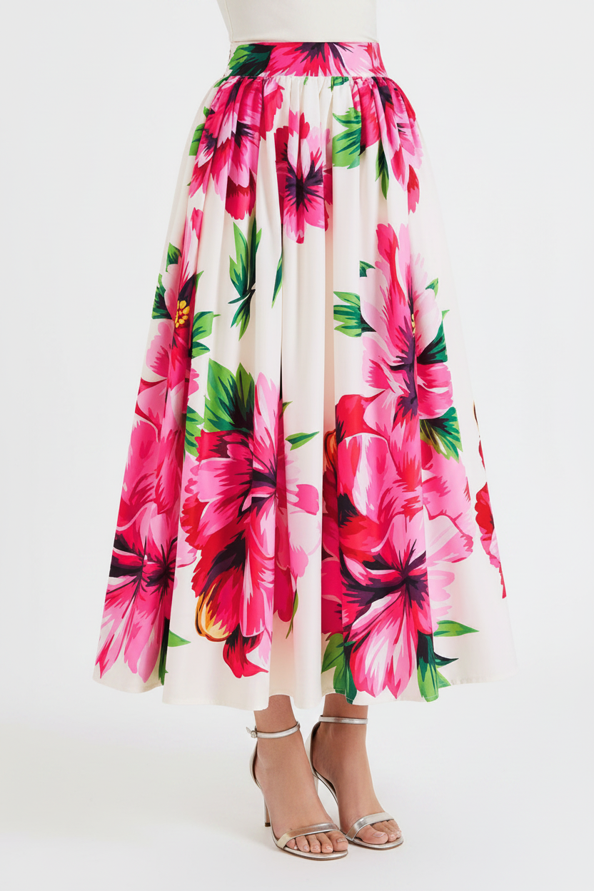 Hibiscus Pleated Skirt - Ankles Showing