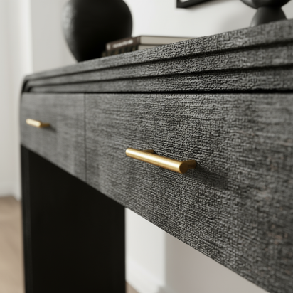 Macro detail shot of gold drawer handle