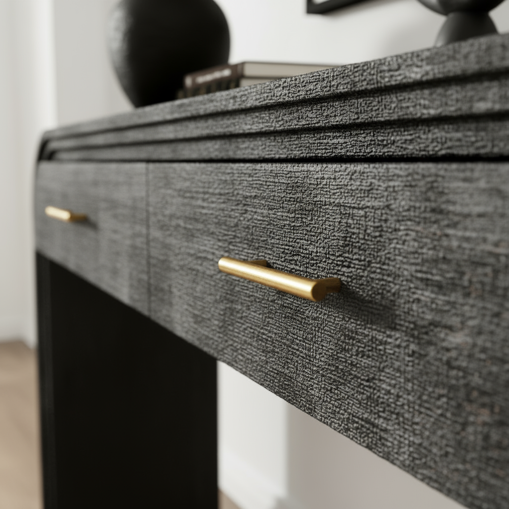 Macro detail shot of gold drawer handle