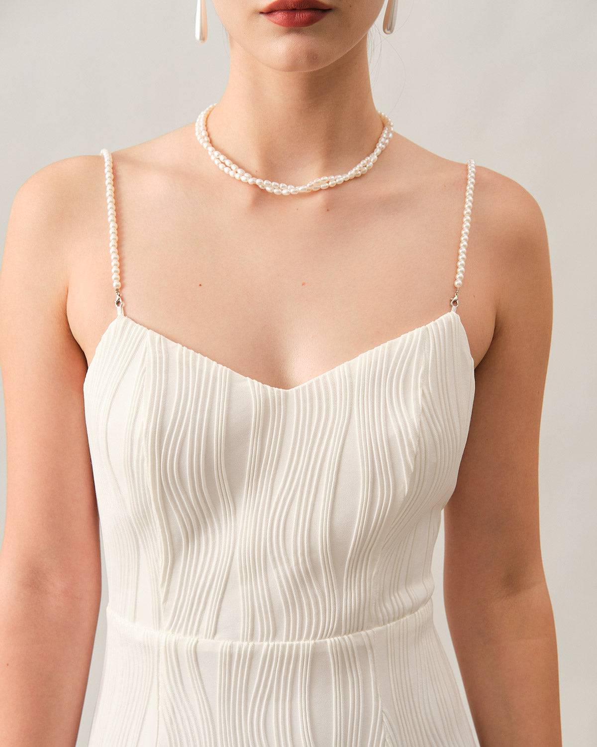 Dear Pearl Strap Wave Textured Midi Dress