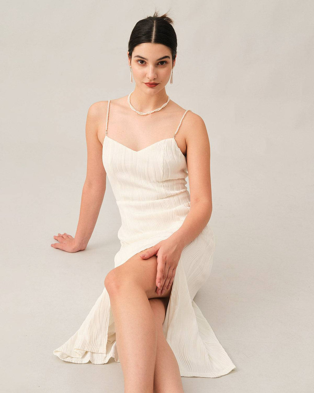 Dear Pearl Strap Wave Textured Midi Dress