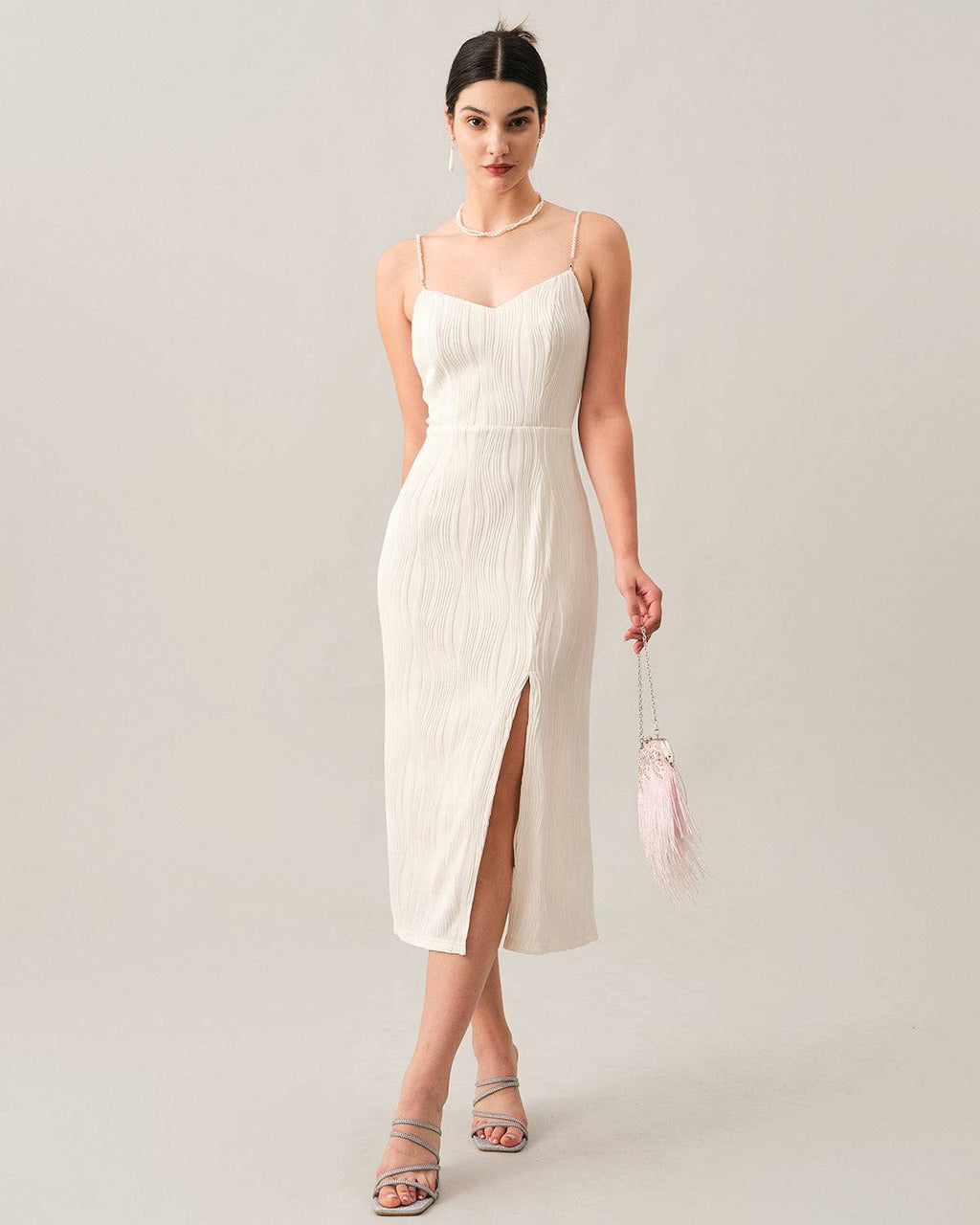 Dear Pearl Strap Wave Textured Midi Dress
