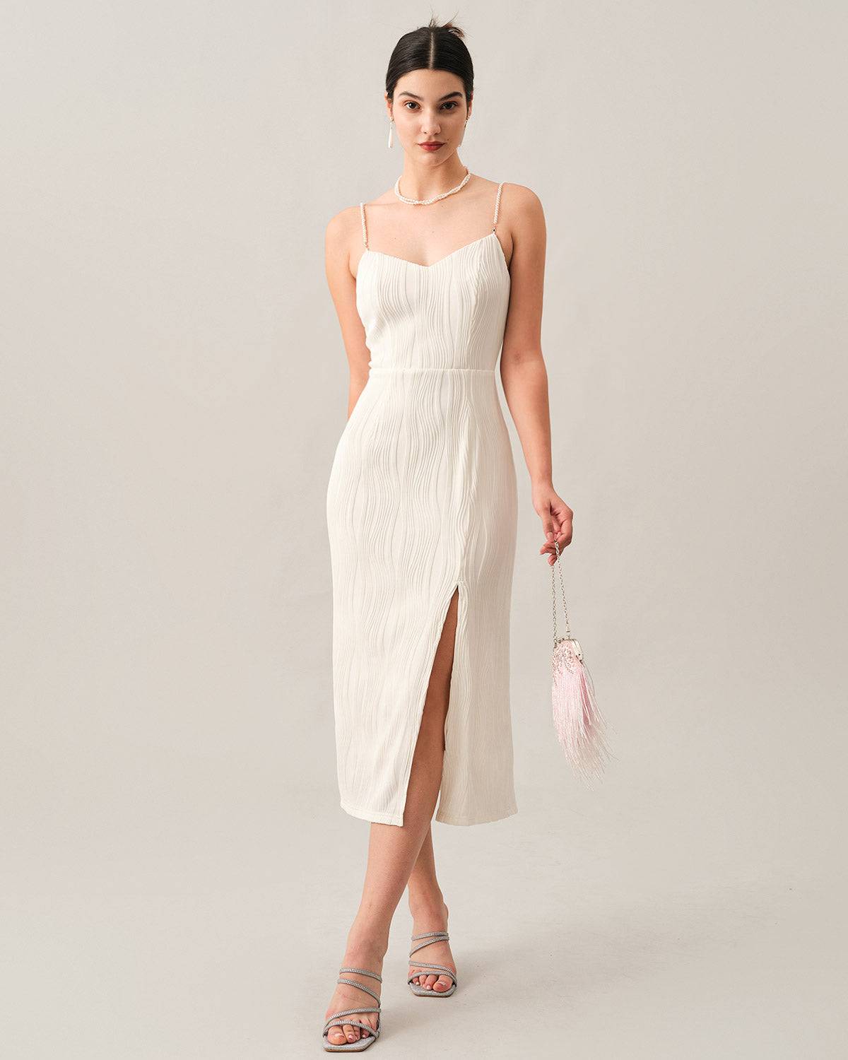 Dear Pearl Strap Wave Textured Midi Dress