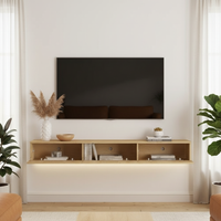 Natural Wood TV Stand with Open Compartments