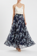 Navy Floral Chiffon Maxi Skirt Studio Shot