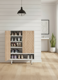Open Cabinet with 4 Pairs Per Shelf