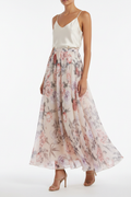 Pink Floral Chiffon Maxi Skirt Studio Shot