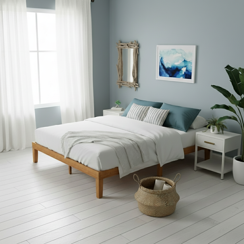 Queen coastal bed angled corner