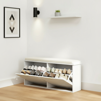 Ribbed cabinet open in minimalist entryway