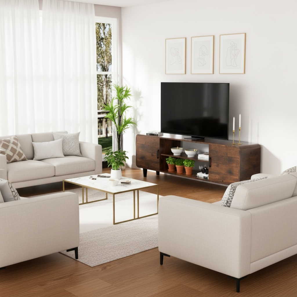 Right Wall with Cream Sofas