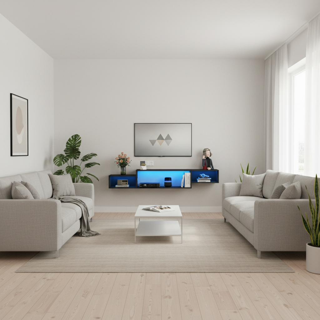 Scandinavian TV Stand with LED - Two Sofas Front