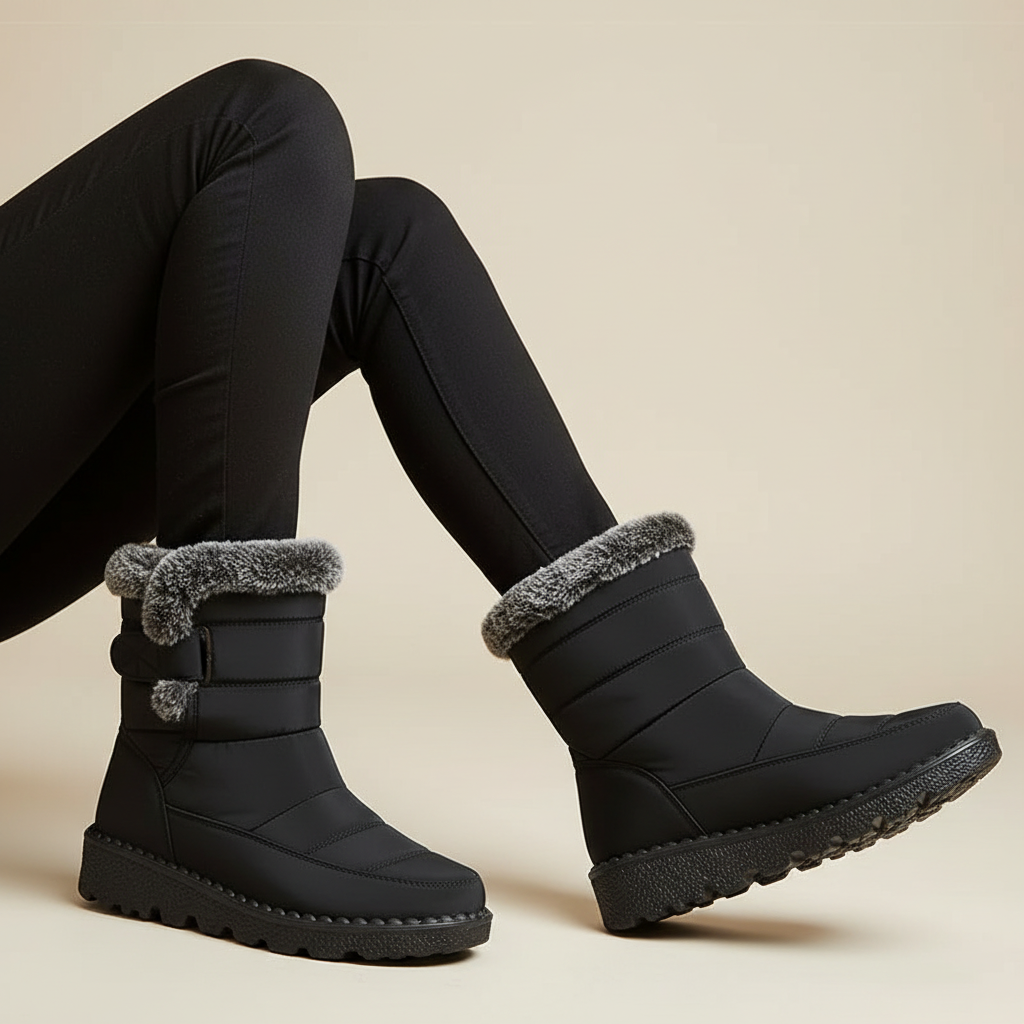 Seated winter boots pose two