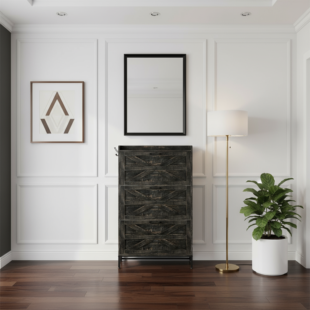 Shoe Cabinet in White Hallway