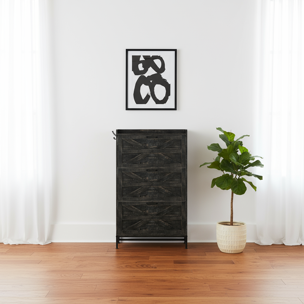 Shoe Cabinet - Straight-On with Centered Artwork