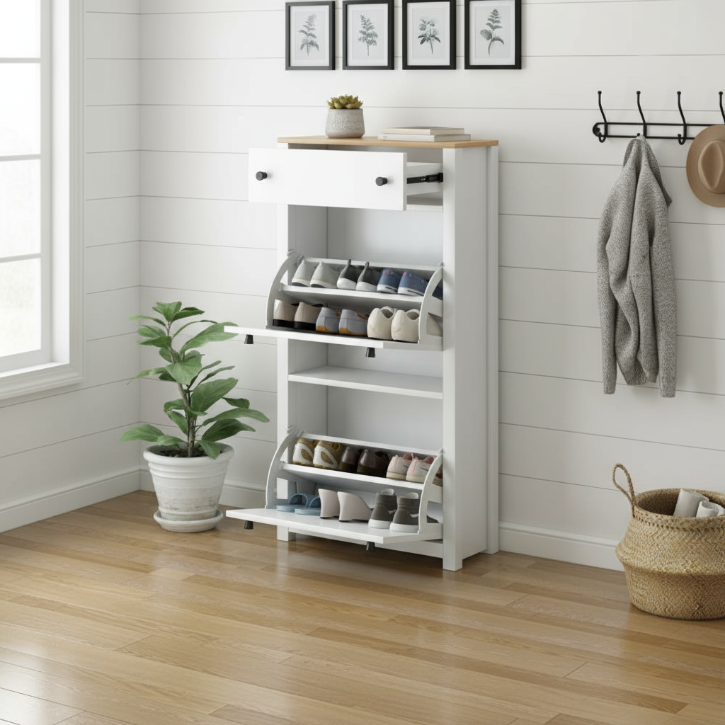 Shoe Cabinet with Drawers Open