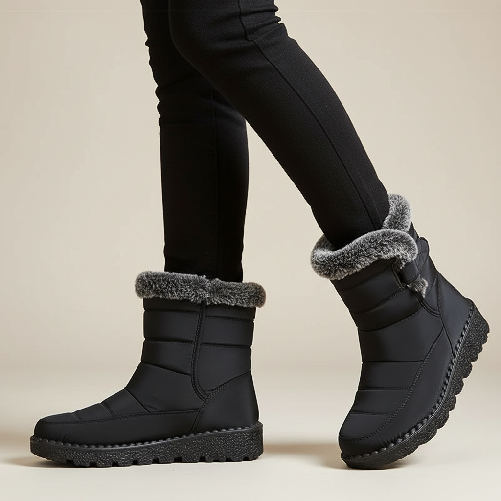 Standing winter boots pose two