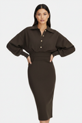 Studio model shoot - brown midi dress full frame