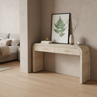 Table in corner placement, beige textured walls