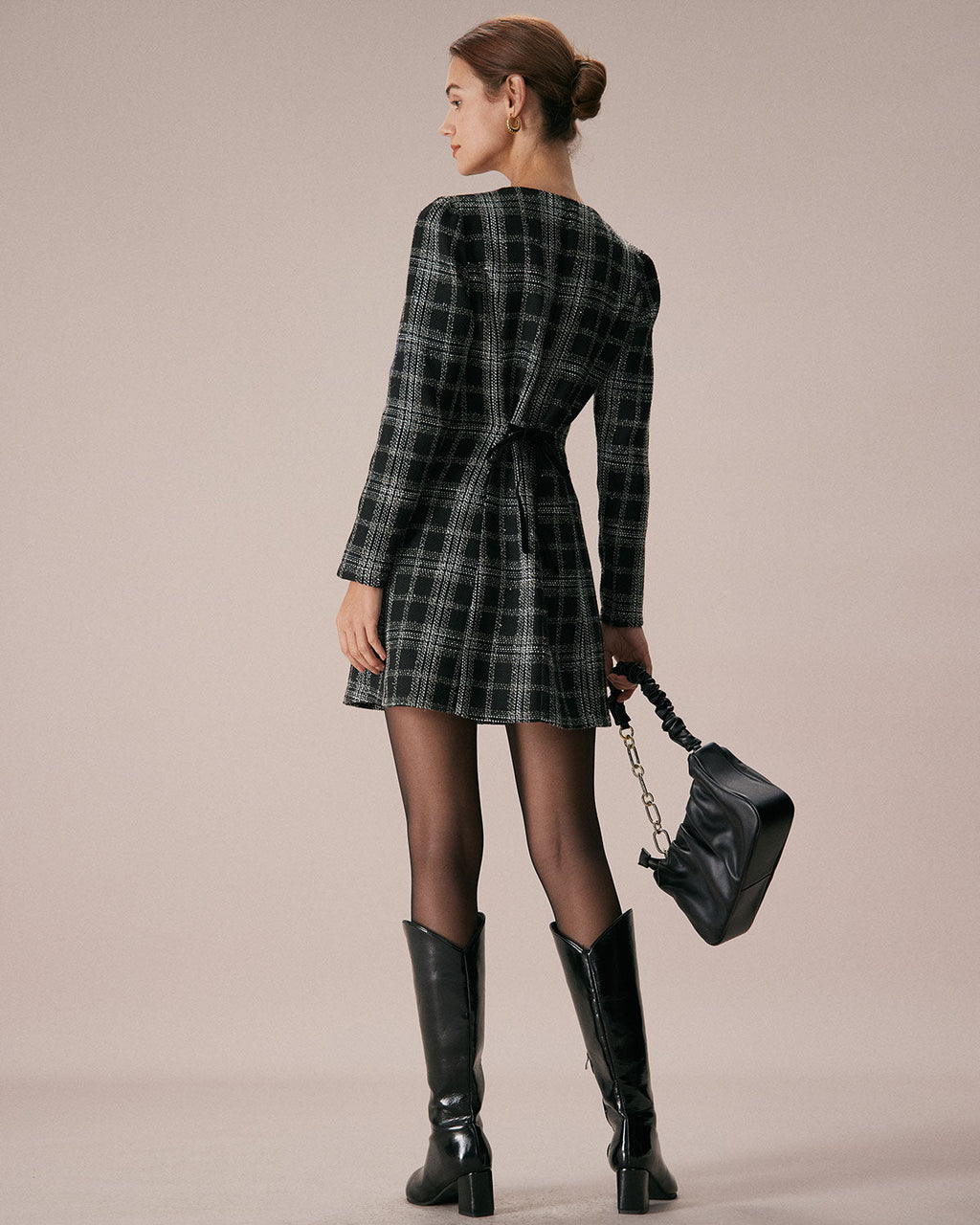 Midnight Plaid Crew Neck A-Line Mini Dress