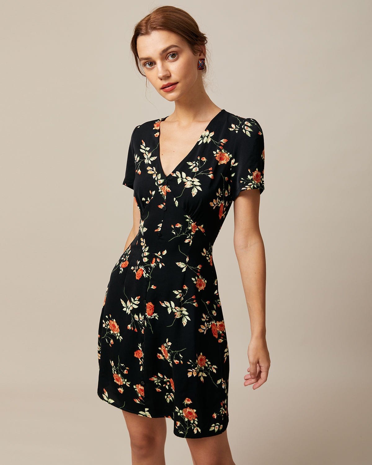Vivienne Floral Button-Up V-Neck Mini Dress