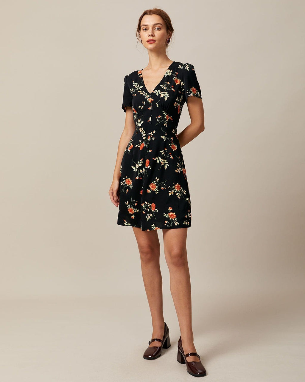 Vivienne Floral Button-Up V-Neck Mini Dress