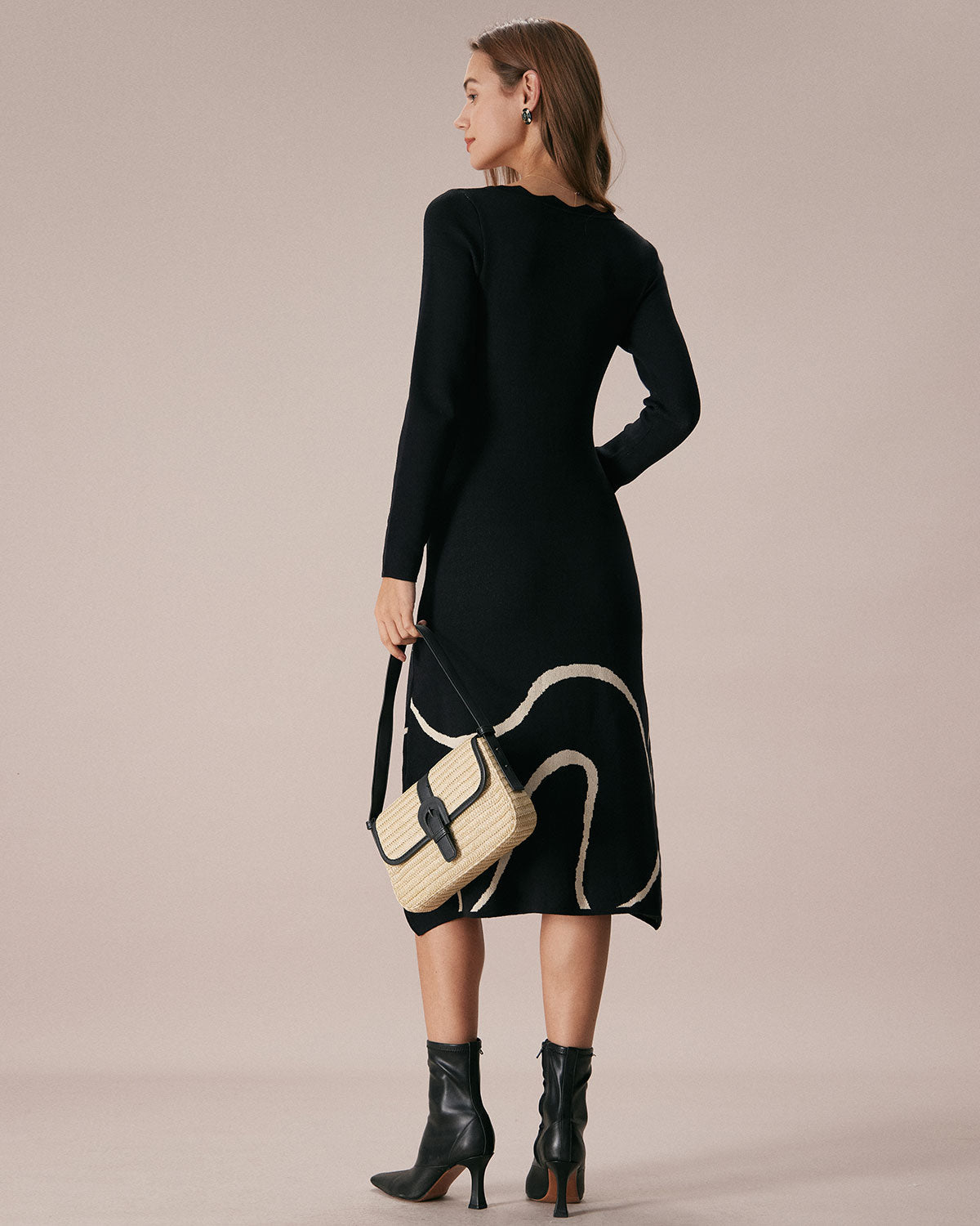 Noir Wave Scalloped Sweater Midi Dress