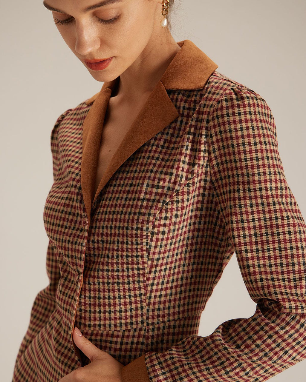 Autumn Plaid Spliced Suede Mini Dress