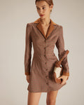 Autumn Plaid Spliced Suede Mini Dress