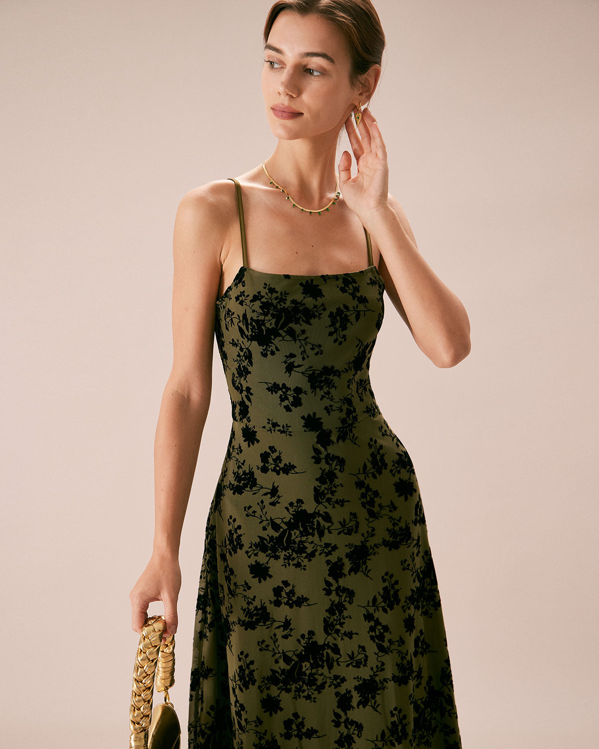 Fern Floral Classy A-Line Slip Midi Dress
