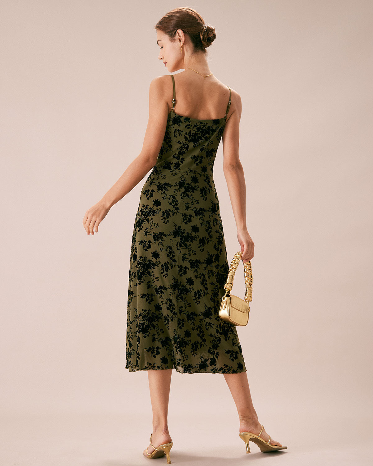 Fern Floral Classy A-Line Slip Midi Dress