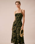 Fern Floral Classy A-Line Slip Midi Dress