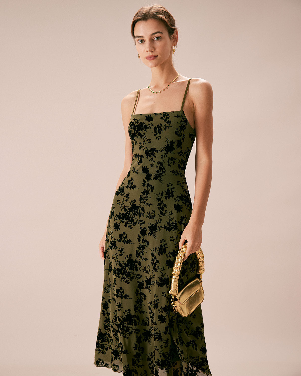 Fern Floral Classy A-Line Slip Midi Dress