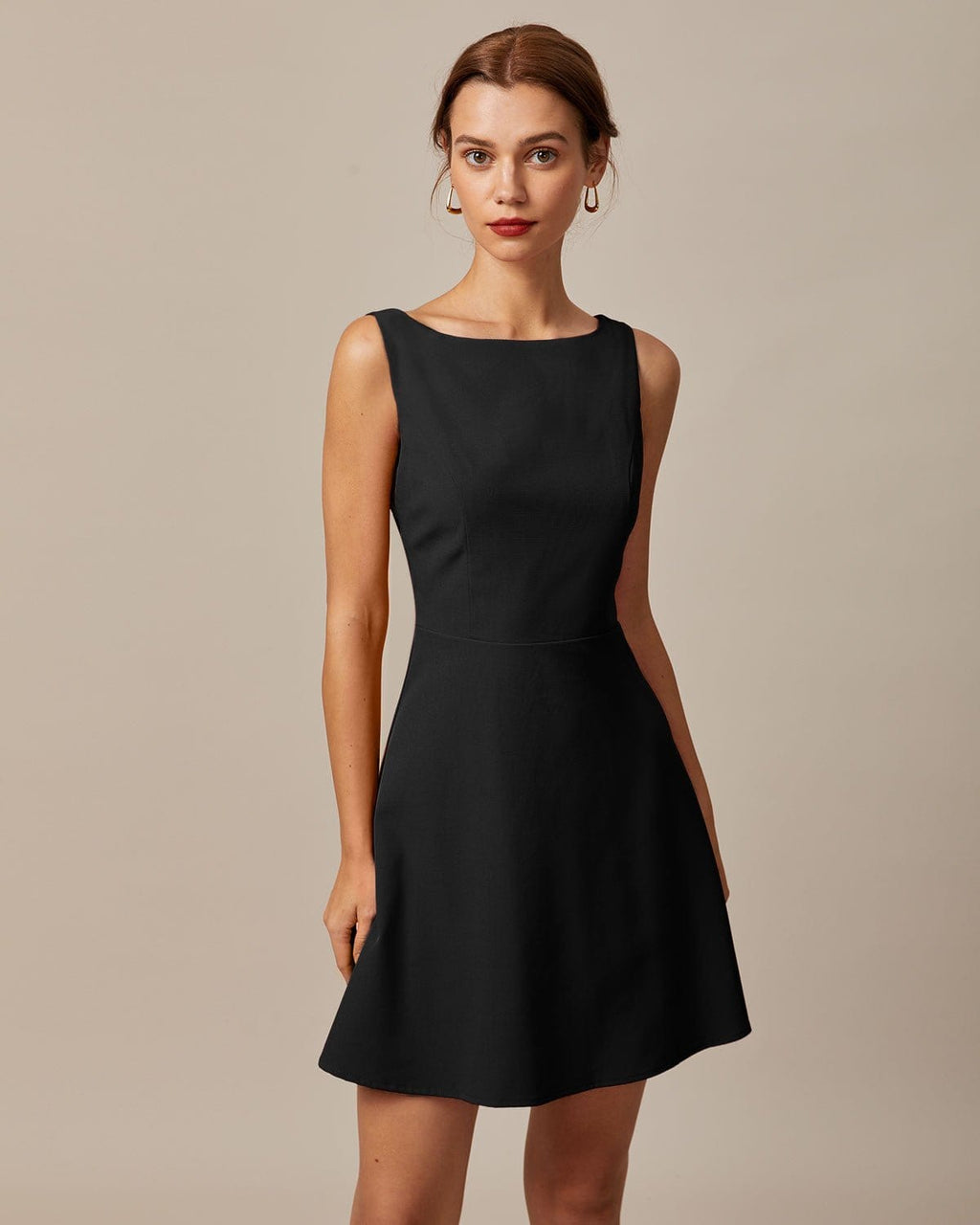 Noir Boat Neck High Waisted Mini Dress