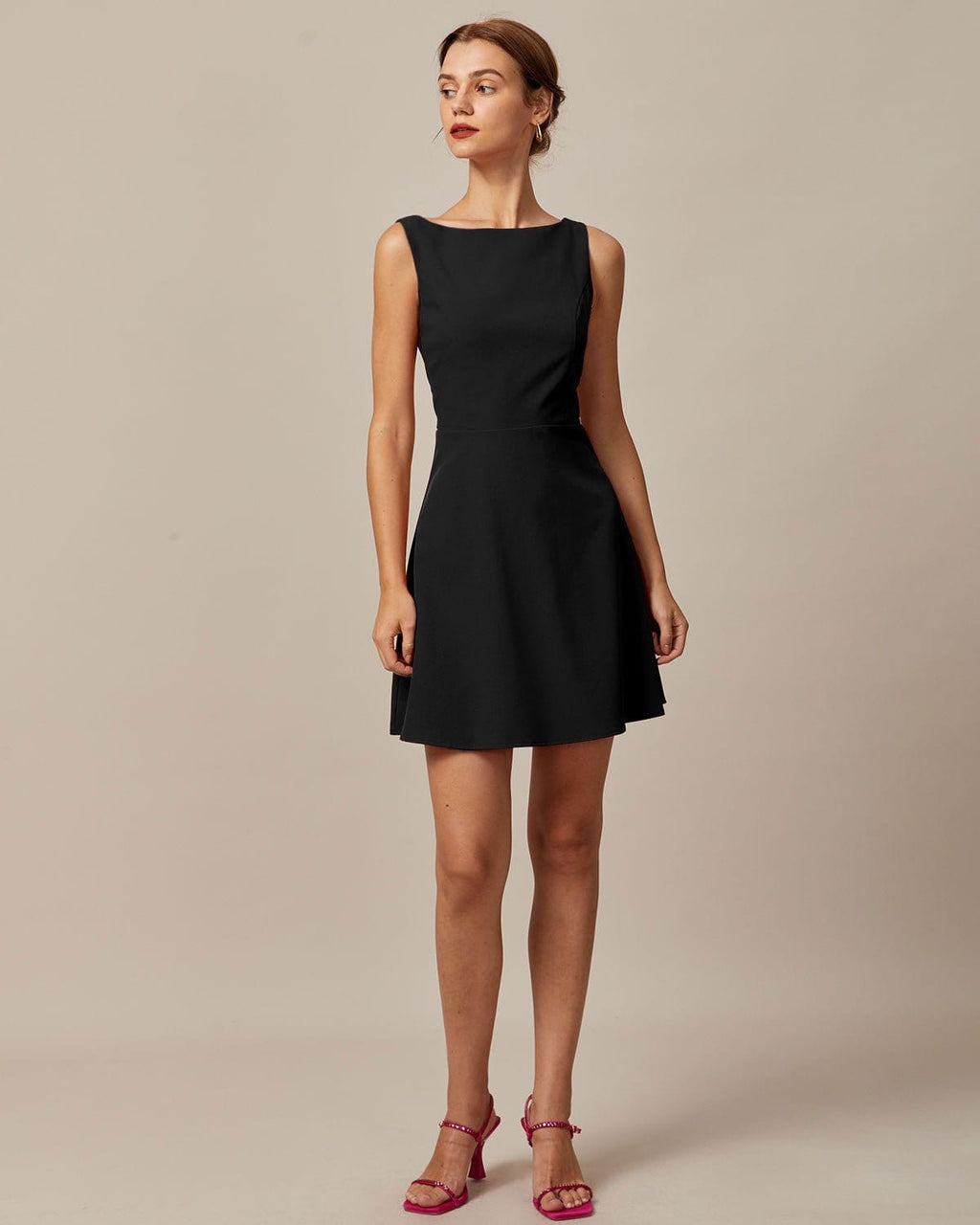 Noir Boat Neck High Waisted Mini Dress