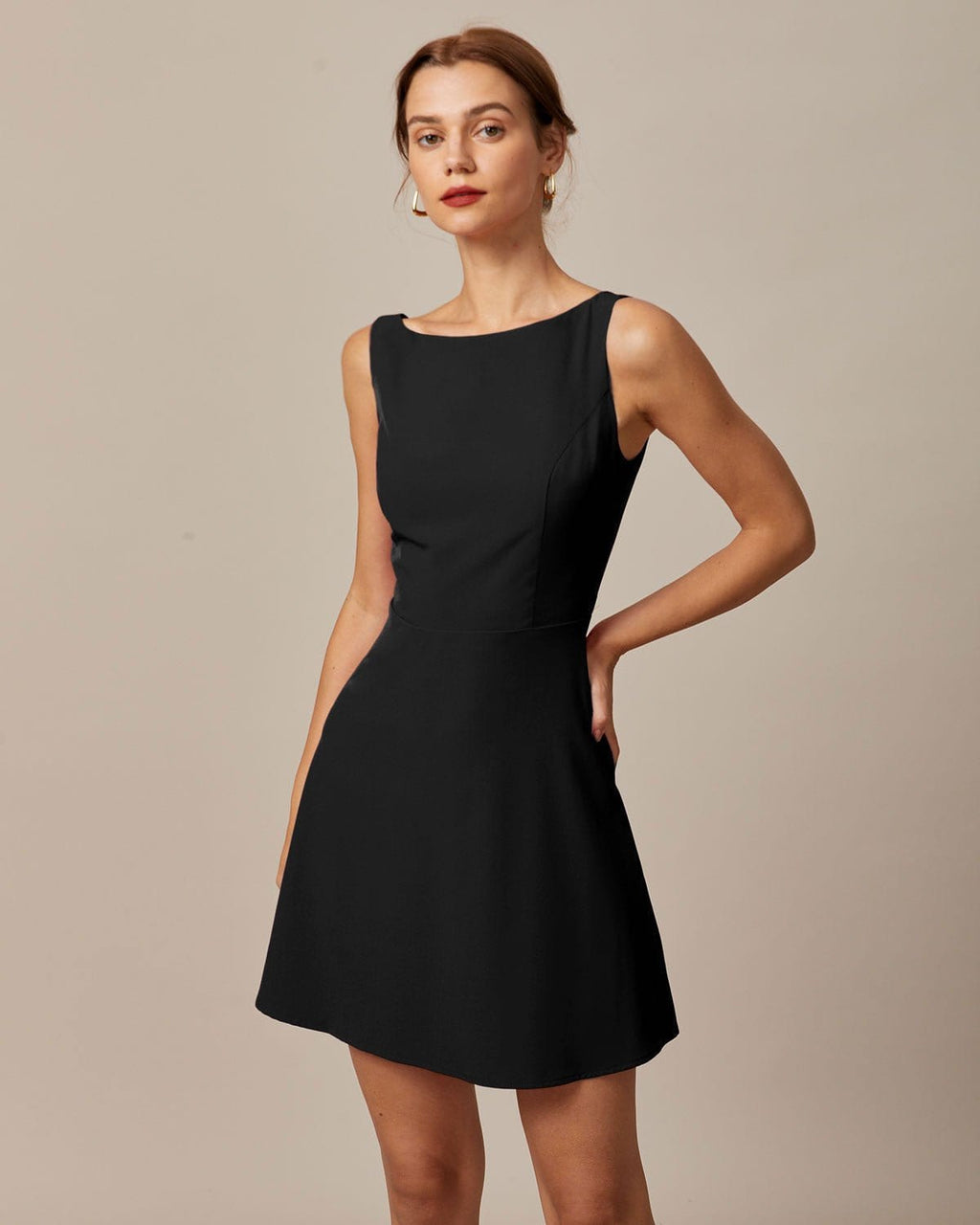 Noir Boat Neck High Waisted Mini Dress