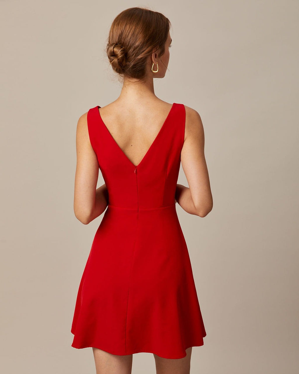 Scarlett Boat Neck High Waisted Mini Dress In Red