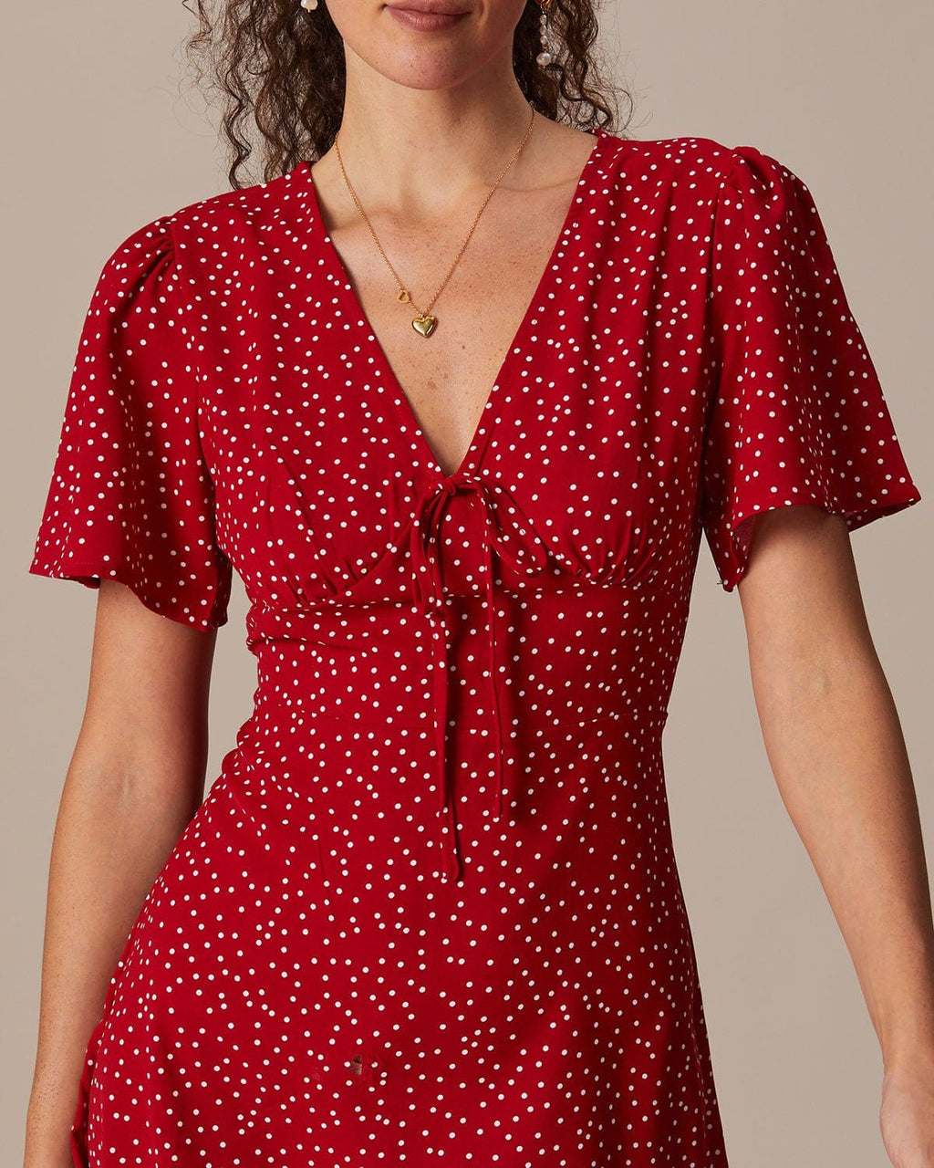Ruby Red Polka Dot Flounce V-Neck Mini Dress