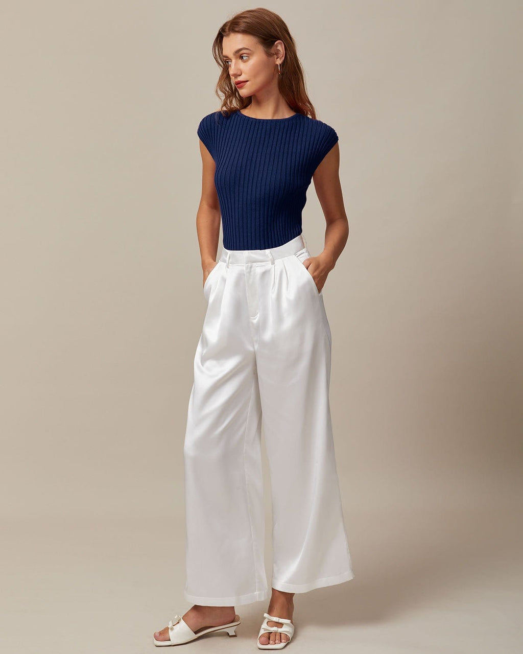 Azure Ribbed Boat Neck Cap Sleeve Tee