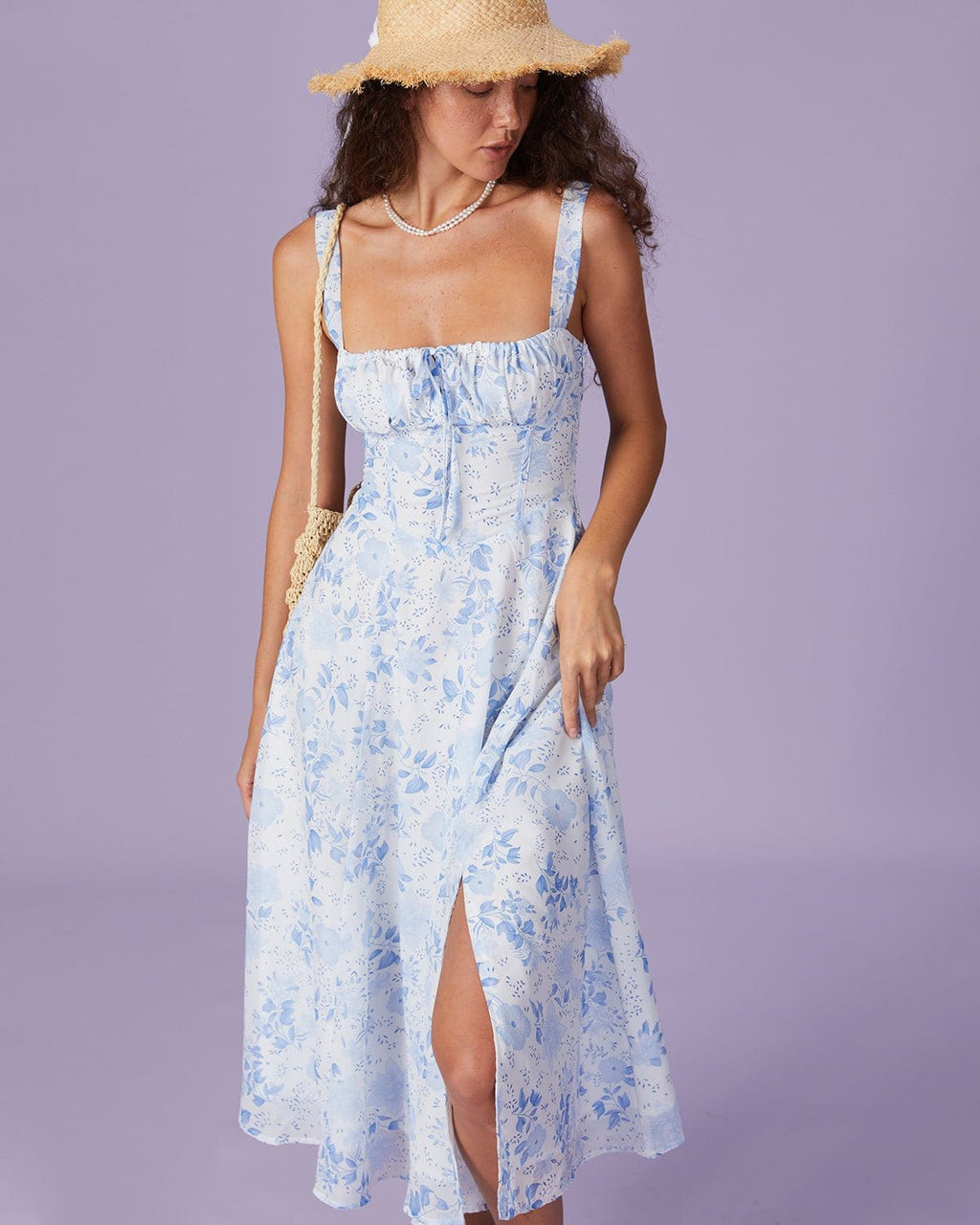 Tranquil Square Neck Floral Midi Dress