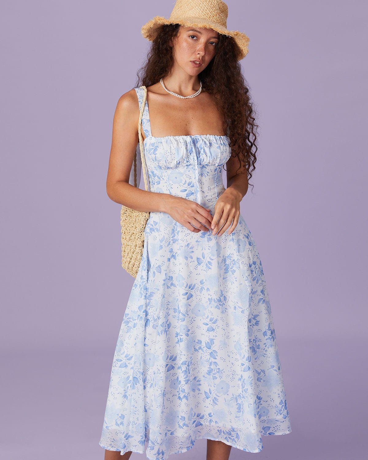 Tranquil Square Neck Floral Midi Dress
