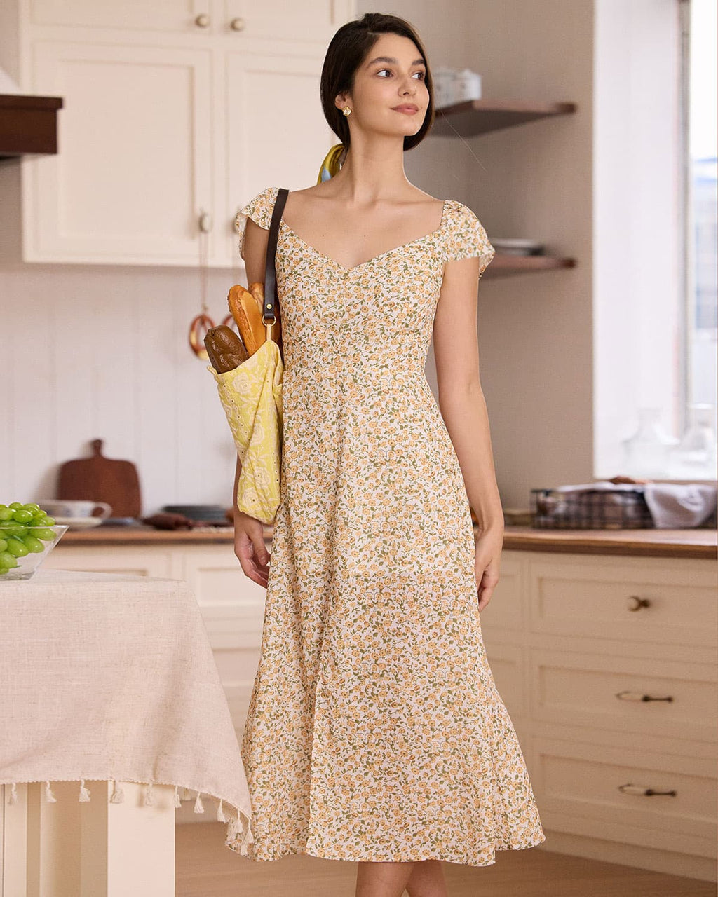Sunburst Floral Slit V-Neck Sundress