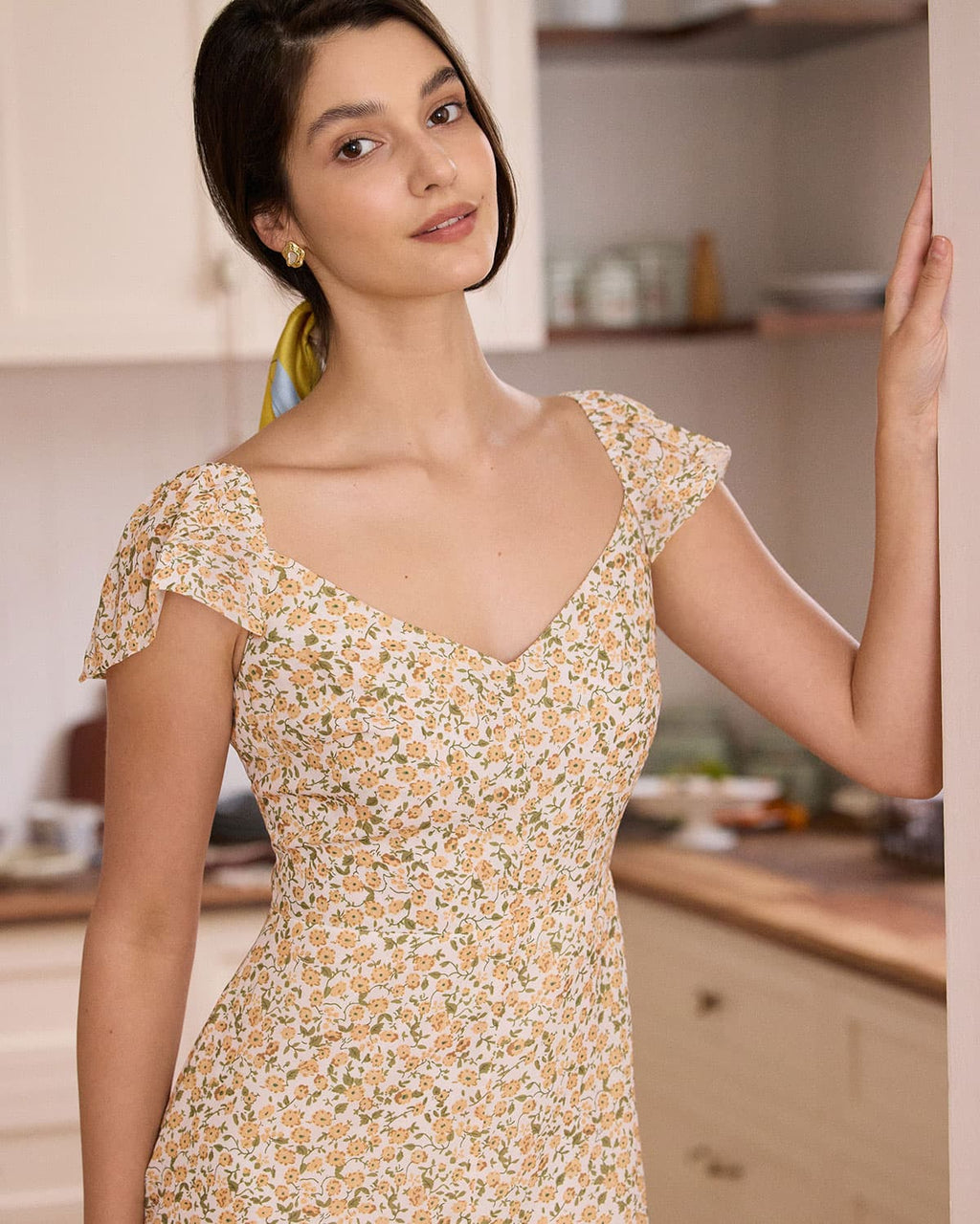Sunburst Floral Slit V-Neck Sundress