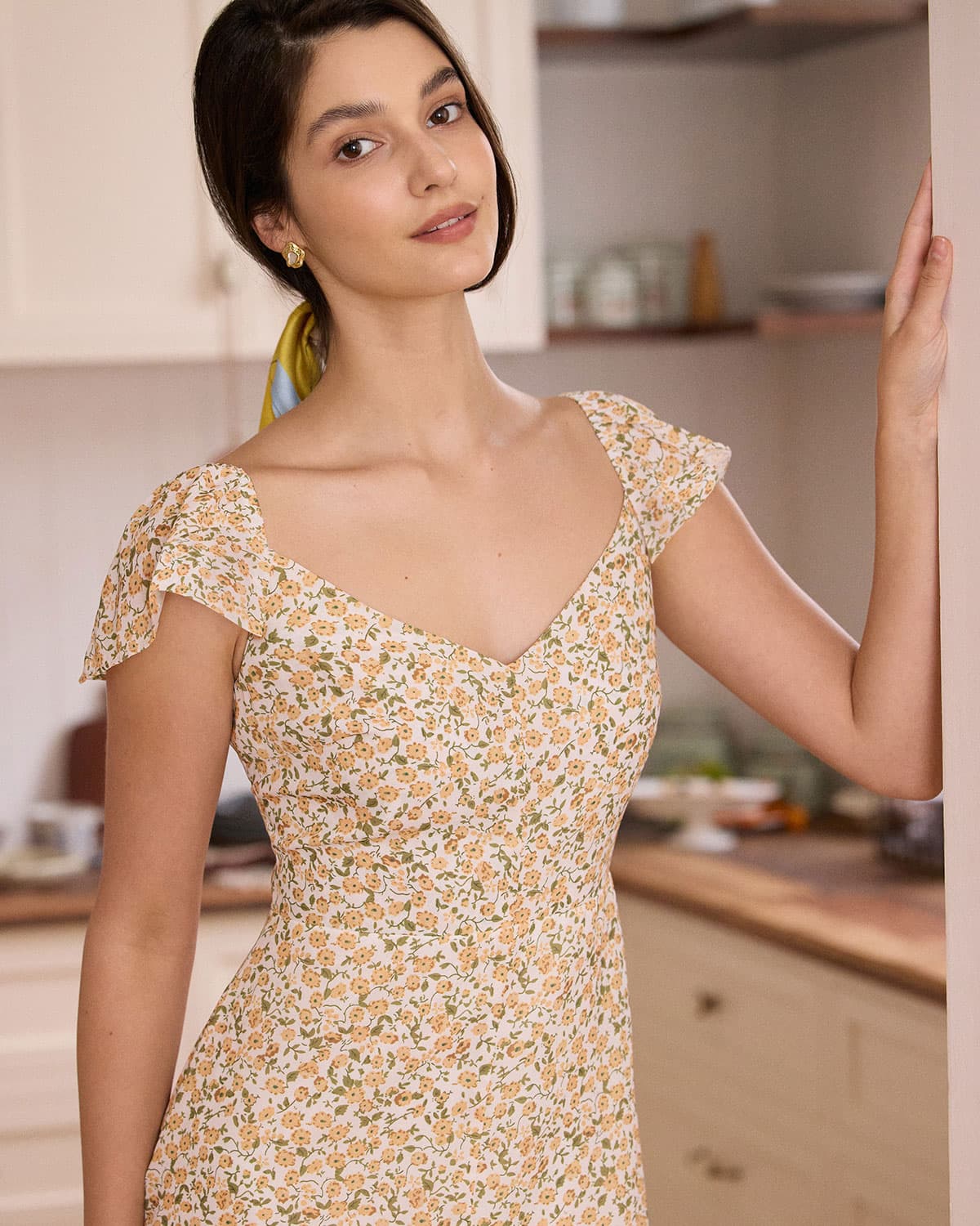 Sunburst Floral Slit V-Neck Sundress