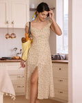 Sunburst Floral Slit V-Neck Sundress