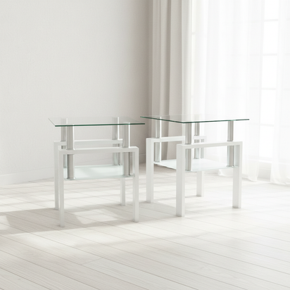 Two White Glass Side Tables - Product Shot