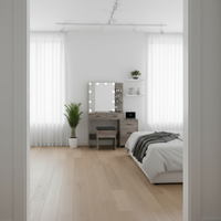 View from doorway with bed in foreground