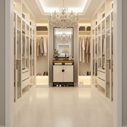 Walk-in Closet - Cabinet Against Back Wall